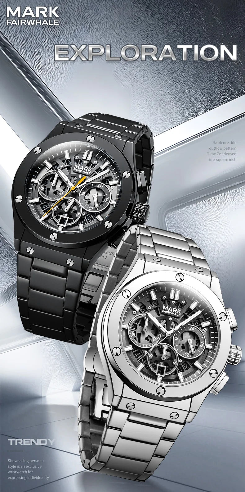 Mark Fairwhale 5037 Watches for Men Quartz Watches Waterproof Luminous Pointers Luxury Wristwatches Business Chronograph Watch