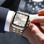 Luxury Square Dial Men Quartz Wristwatch Fashion Stainless Steel Man Business Watches With Calendar , perfect for gift