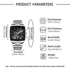Luxury Square Dial Men Quartz Wristwatch Fashion Stainless Steel Man Business Watches With Calendar , perfect for gift