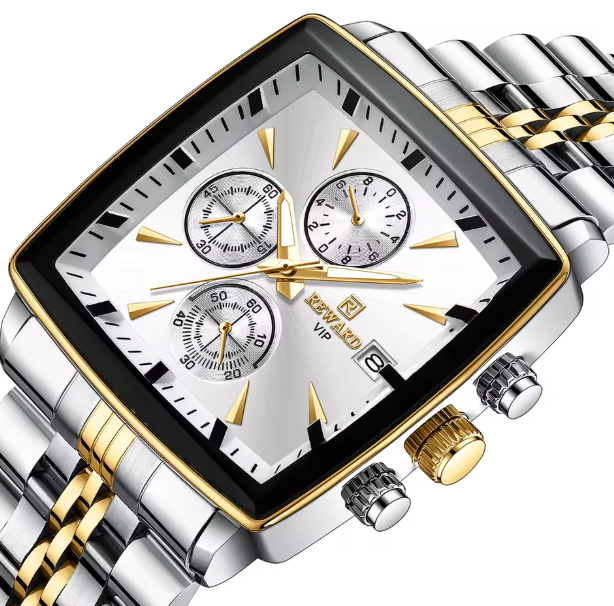 Luxury Square Dial Men Quartz Wristwatch Fashion Stainless Steel Man Business Watches With Calendar , perfect for gift