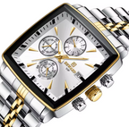 Luxury Square Dial Men Quartz Wristwatch Fashion Stainless Steel Man Business Watches With Calendar , perfect for gift