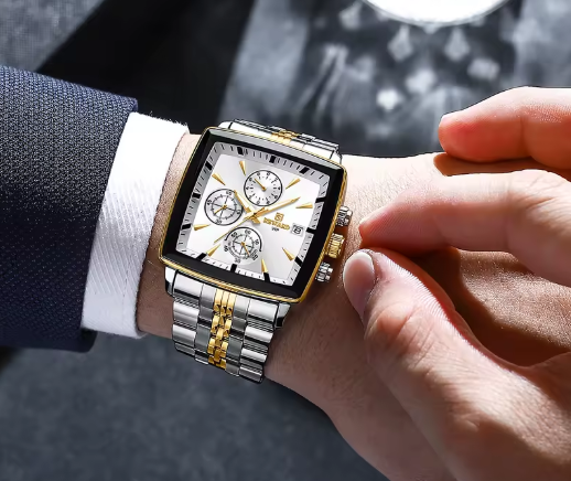 Luxury Square Dial Men Quartz Wristwatch Fashion Stainless Steel Man Business Watches With Calendar , perfect for gift
