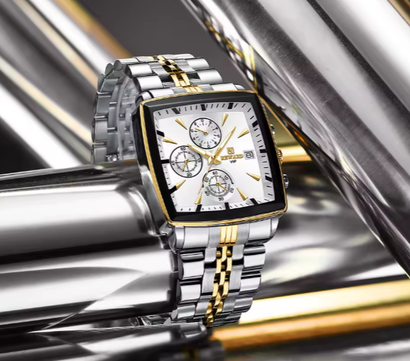 Luxury Square Dial Men Quartz Wristwatch Fashion Stainless Steel Man Business Watches With Calendar , perfect for gift