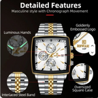 Luxury Square Dial Men Quartz Wristwatch Fashion Stainless Steel Man Business Watches With Calendar , perfect for gift